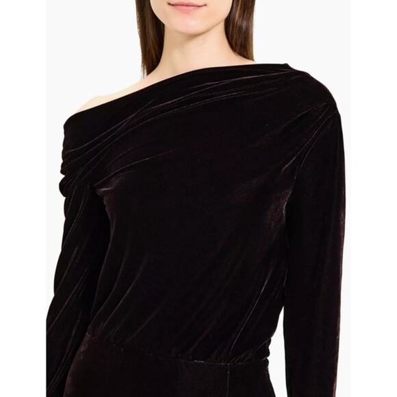 THEORY Off-The-Shoulder Velvet Midi-Dress Size 2 Long Sleeves - Picture 14 of 16